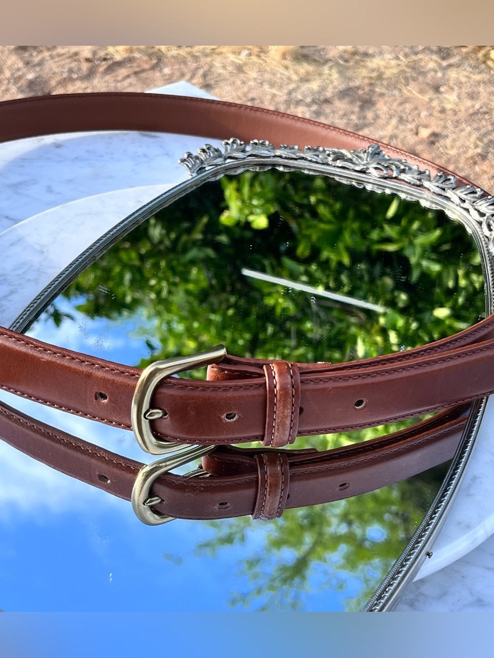 L.L. Bean Brown Full Grain Leather Belt, Marked size 44”, Gold hardware